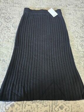 Quince Black Ribbed Knit cashmere Midi Skirt